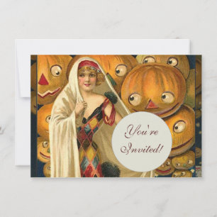 Antiek Halloween Jack O Lantern kostuum vrouw Kaart