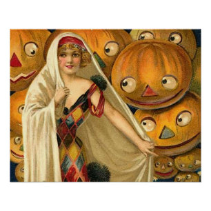 Antiek Halloween Jack O Lantern kostuum vrouw Perfect Poster