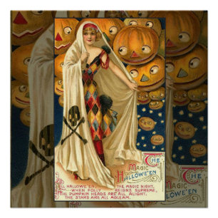 Antiek Halloween Jack O Lantern kostuum vrouw Perfect Poster
