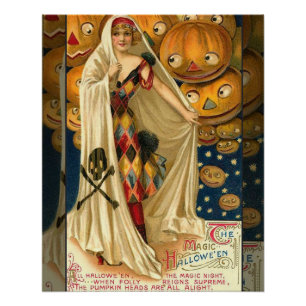 Antiek Halloween Jack O Lantern kostuum vrouw Perfect Poster