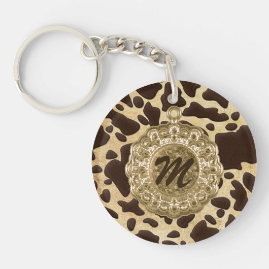 Antiek handvat Initiaal  afdrukken in bruin en gou Sleutelhanger (Voorkant)