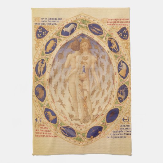 Antiek hemelse zodiakkaart,  astrologie theedoek (Verticaal)