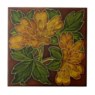 Antiek herfstkleuren Floral Majolica Tile Repro Tegeltje