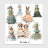 Antiek Honden in Jurken Junk Journal Kit Sticker (Vel)