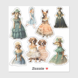 Antiek Honden in  Jurken Junk Journal Kit Sticker