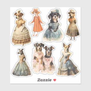 Antiek Honden in  Kleding Junk Journal Kit Sticker