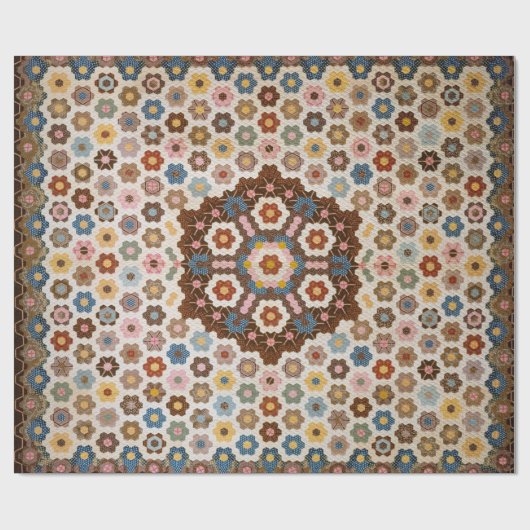 Antiek Honeycomb Quilt Pattern - Folk Art Crafty Cadeaupapier (Vlak)