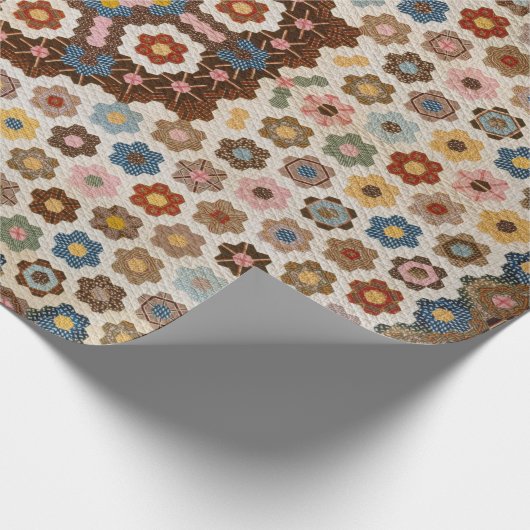 Antiek Honeycomb Quilt Pattern - Folk Art Crafty Cadeaupapier (Hoek)