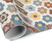 Antiek Honeycomb Quilt Pattern - Folk Art Crafty Cadeaupapier (Rol Hoek)