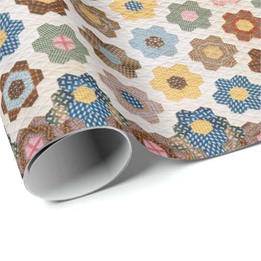 Antiek Honeycomb Quilt Pattern - Folk Art Crafty Cadeaupapier (Rol Hoek)