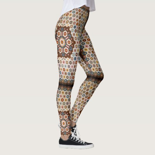 Antiek Honeycomb Quilt Pattern - Folk Art Crafty Leggings (Rechts)