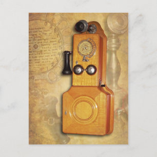 Antiek houten wandtelefoon briefkaart