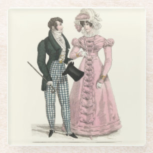 Antiek Huwelijk Koppel 1823 Man Vrouw Mode Glazen Onderzetter