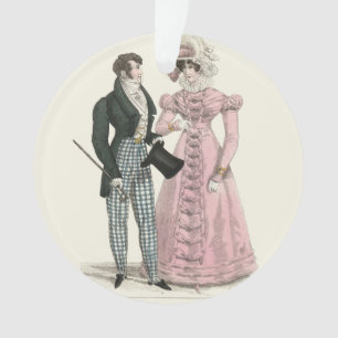 Antiek Huwelijk Koppel 1823 Man Vrouw Mode Ornament