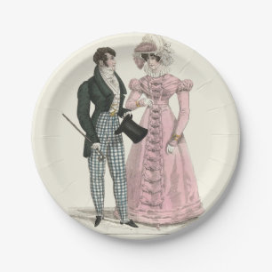 Antiek Huwelijk Koppel 1823 Man Vrouw Mode Papieren Bordje