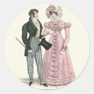Antiek Huwelijk Koppel 1823 Man Vrouw Mode Ronde Sticker