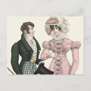 Antiek Huwelijkspaar 1823 Man Vrouw Mode Briefkaart