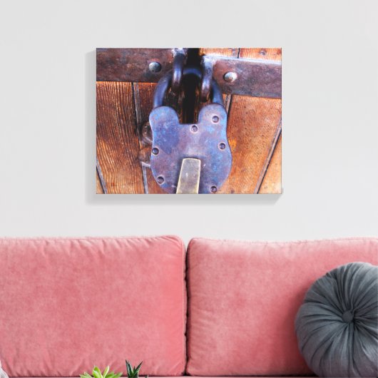 antiek ijzerslot rustige houten deur canvas afdruk (Insitu (Woonkamer))
