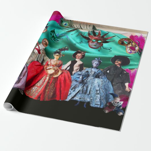 ANTIEK ITALIAANSE PARTIJ VOOR MASKERADE CADEAUPAPIER (Uitgerold)