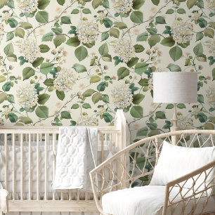 Antiek Ivoor Hydrangea Patroon Bloemtuin Behang
