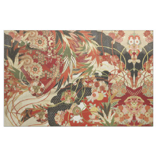 ANTIEK JAPANESE STROMEN Rode groene zwarte Floral Stof