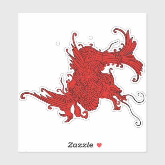 Antiek Japans Dragon Zwart en Rood Sticker (Vel)