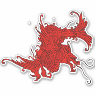 Antiek Japans Dragon Zwart en Rood Sticker