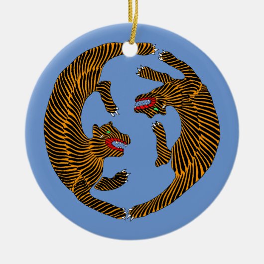 Antiek Japans Folk Art Tigers Keramisch Ornament (Voorkant)