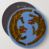 Antiek Japans Folk Art Tigers Ronde Button 6,0 Cm (Voorkant /achterkant)