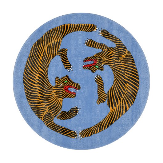 Antiek Japans Folk Art Tigers Snijplank (Voorkant)