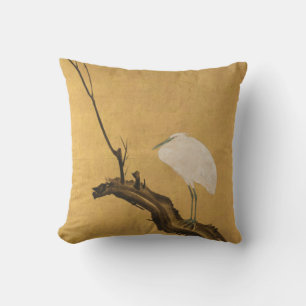 Antiek Japans Heron op een Willow Branch Print Kussen