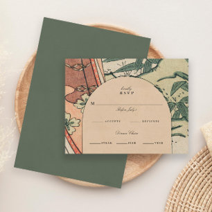 Antiek Japans Kimono Bamboo Wedding RSVP Kaartje