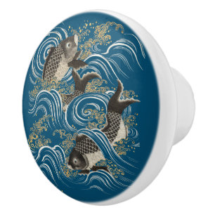 Antiek japans koi vis print keramische knop