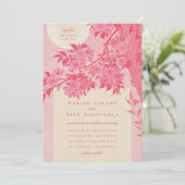Antiek Japans Roze Kersenbloesem Bruiloft Kaart (Staand voorkant)