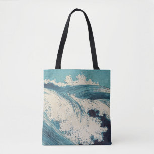 Antiek Japanse Blue Waves Ocean Print Draagtas
