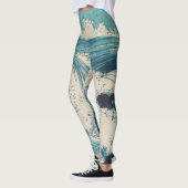 Antiek Japanse Blue Waves Ocean Print Leggings (Links)