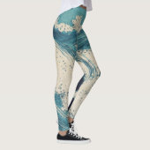 Antiek Japanse Blue Waves Ocean Print Leggings (Rechts)