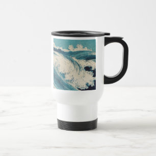 Antiek Japanse Blue Waves Ocean Print Reisbeker