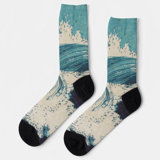 Antiek Japanse Blue Waves Ocean Print Sokken (Links)