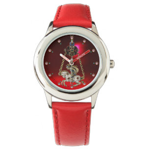 ANTIEK JEWEL, GEMSTONES, KNIGHT ON THE HORSE Red Horloge