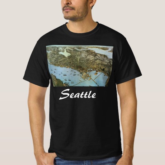 Antiek Kaart Aerial Uitzicht City of Seattle Washi T-shirt (Voorkant)
