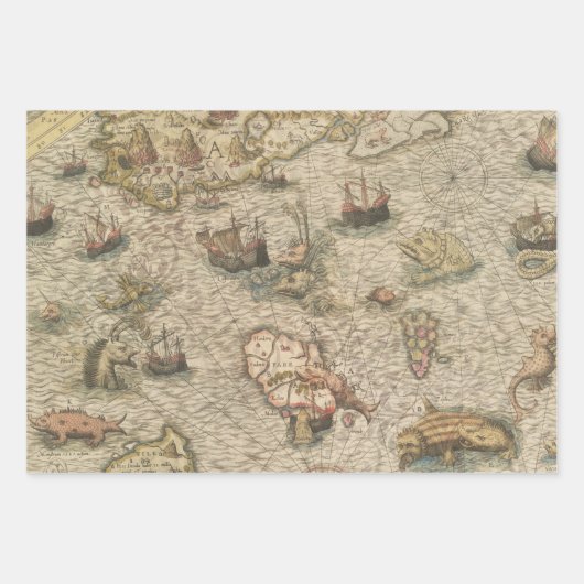 Antiek kaart en Zee creaties Inpakpapier Vel (Voorkant)