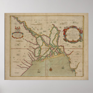 Antiek Kaart Ganges River / India, Poster Print
