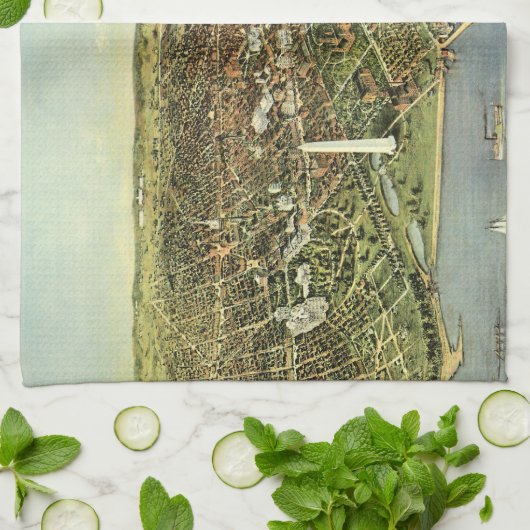 Antiek kaart met een panoramisch Uitzicht van Wash Theedoek (Gevouwen)