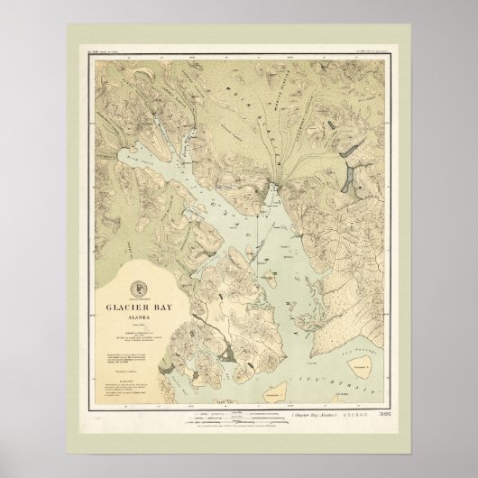 Antiek kaart Nautical Chart of Glacier Bay Alaska Poster (Voorkant)