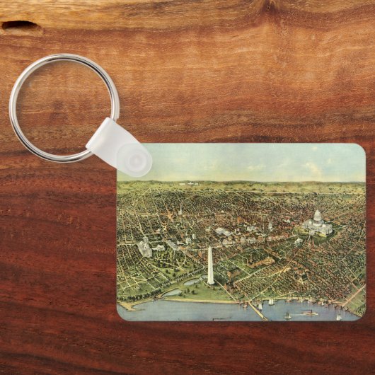 Antiek kaart, Panoramisch Uitzicht van Washington  Sleutelhanger (Achterkant)