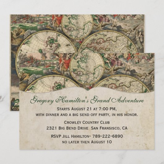 Antiek kaart Party Invitation (Voorkant / Achterkant)