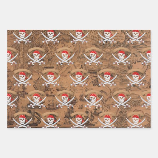 Antiek kaart Pirate Jolly Roger verjaardagsfeestje Inpakpapier Vel (Voorkant)