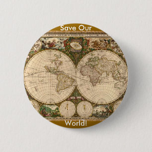 ANTIEK KAART RONDE BUTTON 5,7 CM