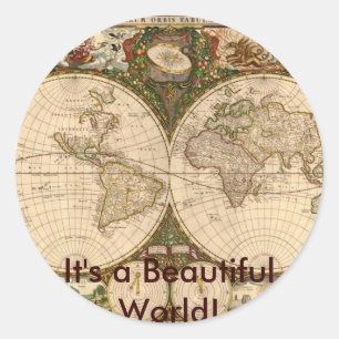 ANTIEK KAART RONDE STICKER